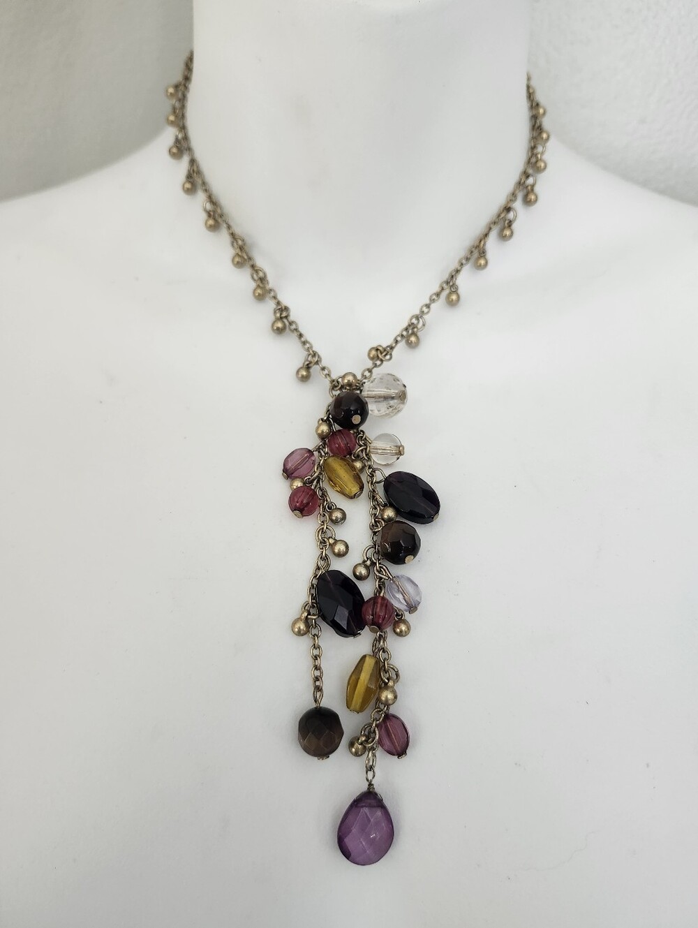 Boho Gold Tone Cluster Drop Necklace